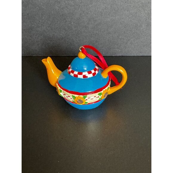 Mary Engelbreit Miniature Teapot Ornament Blue Yellow Sunflowers Flowers Christm - Picture 10 of 16